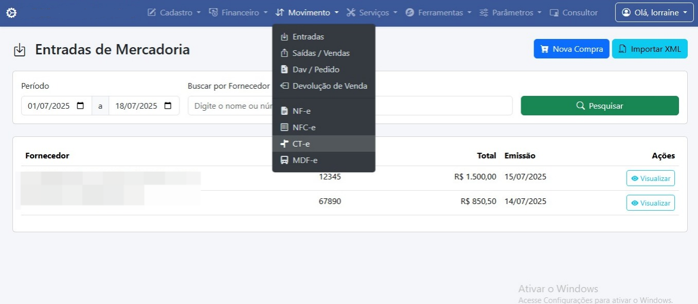 Tela do Ponto de Venda