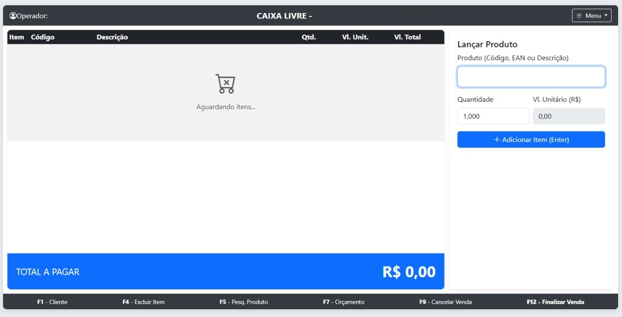 Tela do Módulo Vendedor PDV